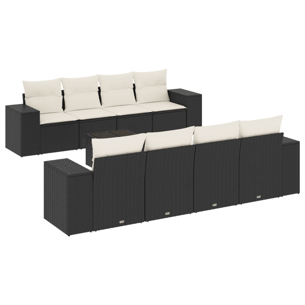 9-delige Loungeset met kussens poly rattan zwart is nu te koop bij PeponiXL, paradijselijk wonen!