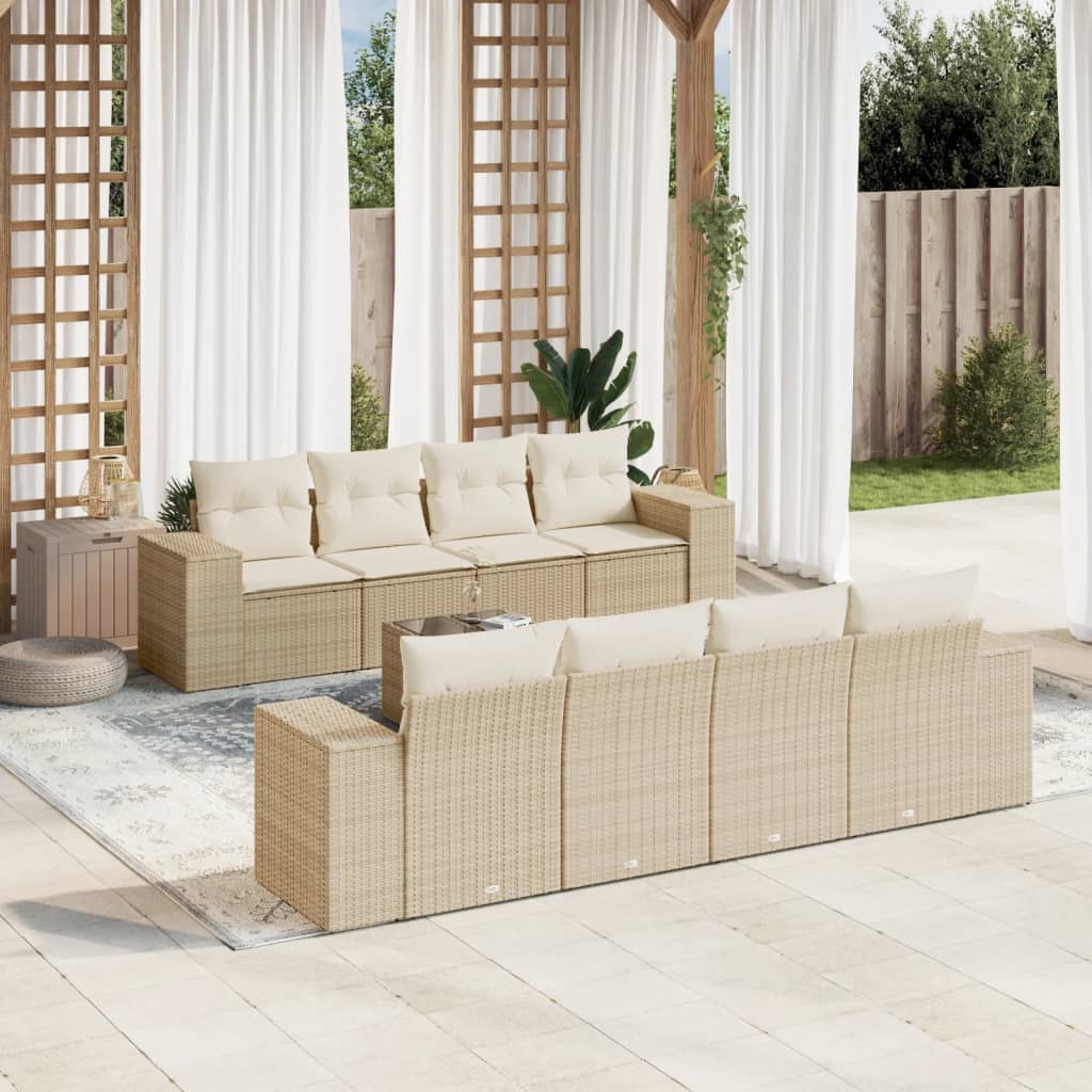9-delige Loungeset met kussens poly rattan beige is nu te koop bij PeponiXL, paradijselijk wonen!