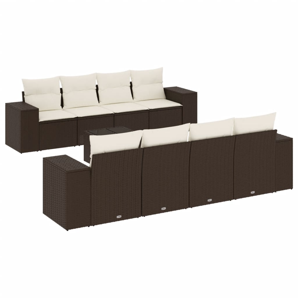 9-delige Loungeset met kussens poly rattan bruin is nu te koop bij PeponiXL, paradijselijk wonen!