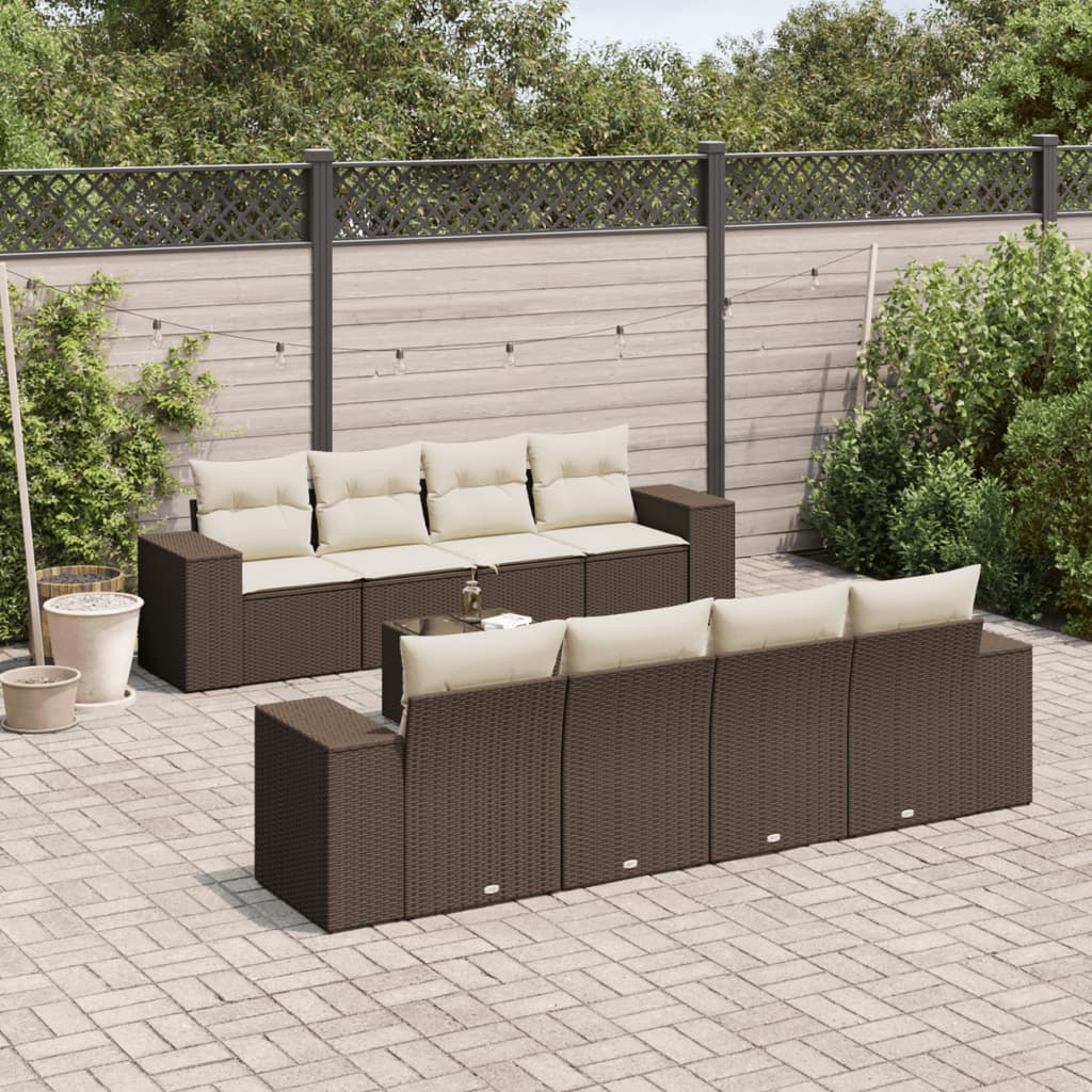 9-delige Loungeset met kussens poly rattan bruin is nu te koop bij PeponiXL, paradijselijk wonen!