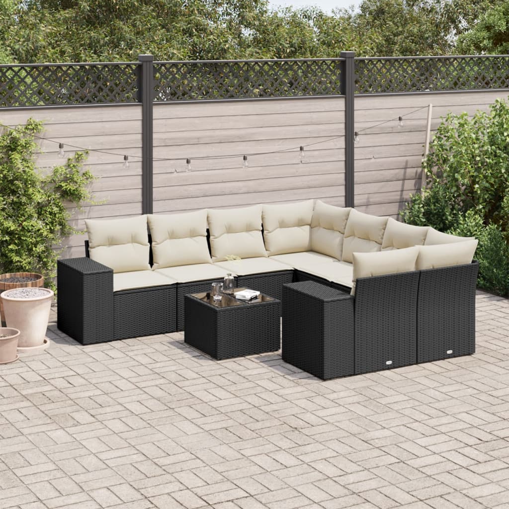 9-delige Loungeset met kussens poly rattan zwart is nu te koop bij PeponiXL, paradijselijk wonen!
