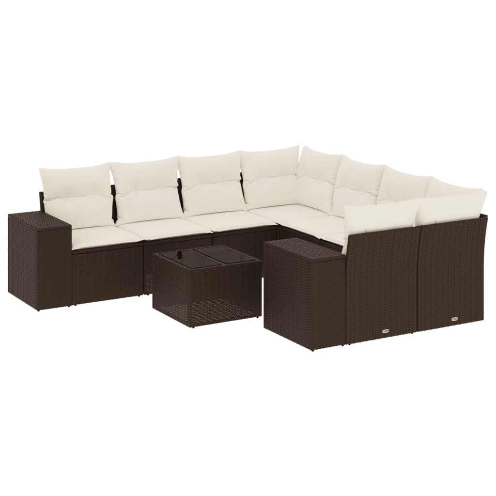 9-delige Loungeset met kussens poly rattan bruin is nu te koop bij PeponiXL, paradijselijk wonen!