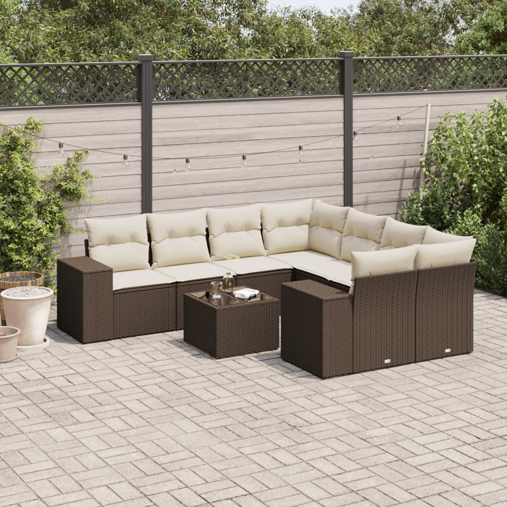 9-delige Loungeset met kussens poly rattan bruin is nu te koop bij PeponiXL, paradijselijk wonen!