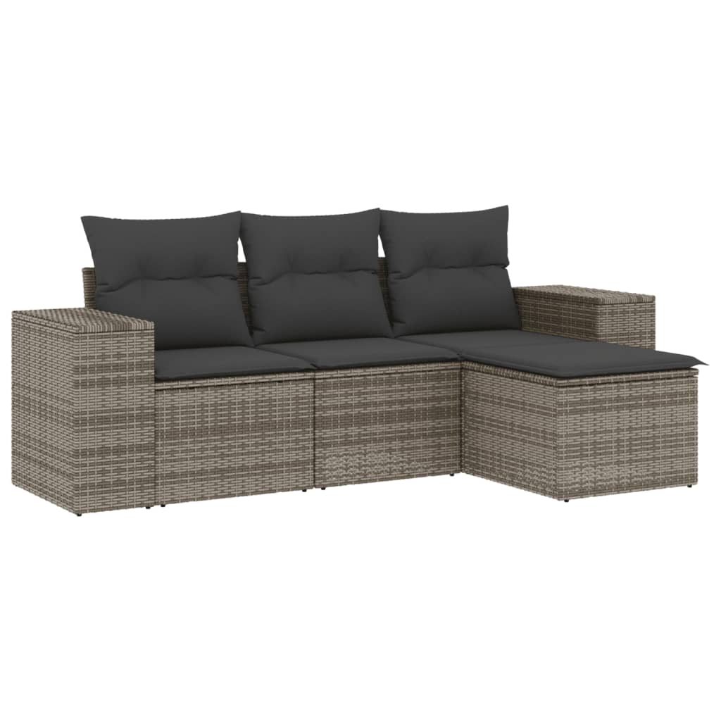 4-delige Loungeset met kussens poly rattan grijs is nu te koop bij PeponiXL, paradijselijk wonen!