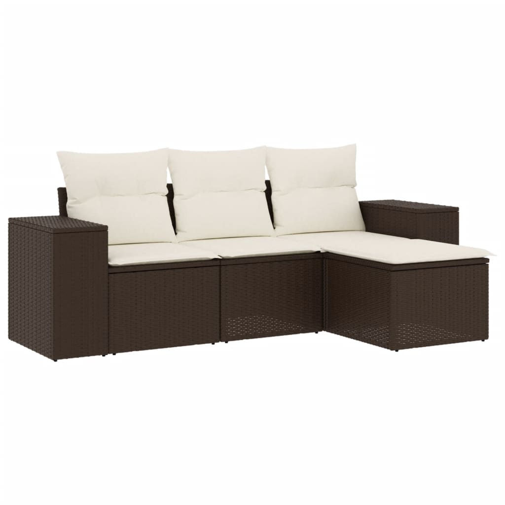 4-delige Loungeset met kussens poly rattan bruin is nu te koop bij PeponiXL, paradijselijk wonen!