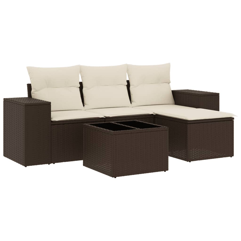 5-delige Loungeset met kussens poly rattan bruin is nu te koop bij PeponiXL, paradijselijk wonen!