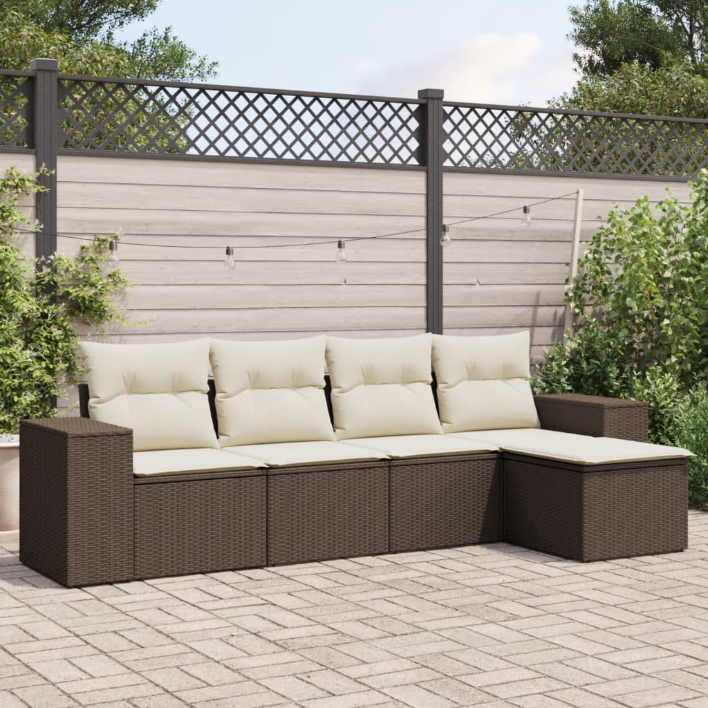 5-delige Loungeset met kussens poly rattan bruin is nu te koop bij PeponiXL, paradijselijk wonen!
