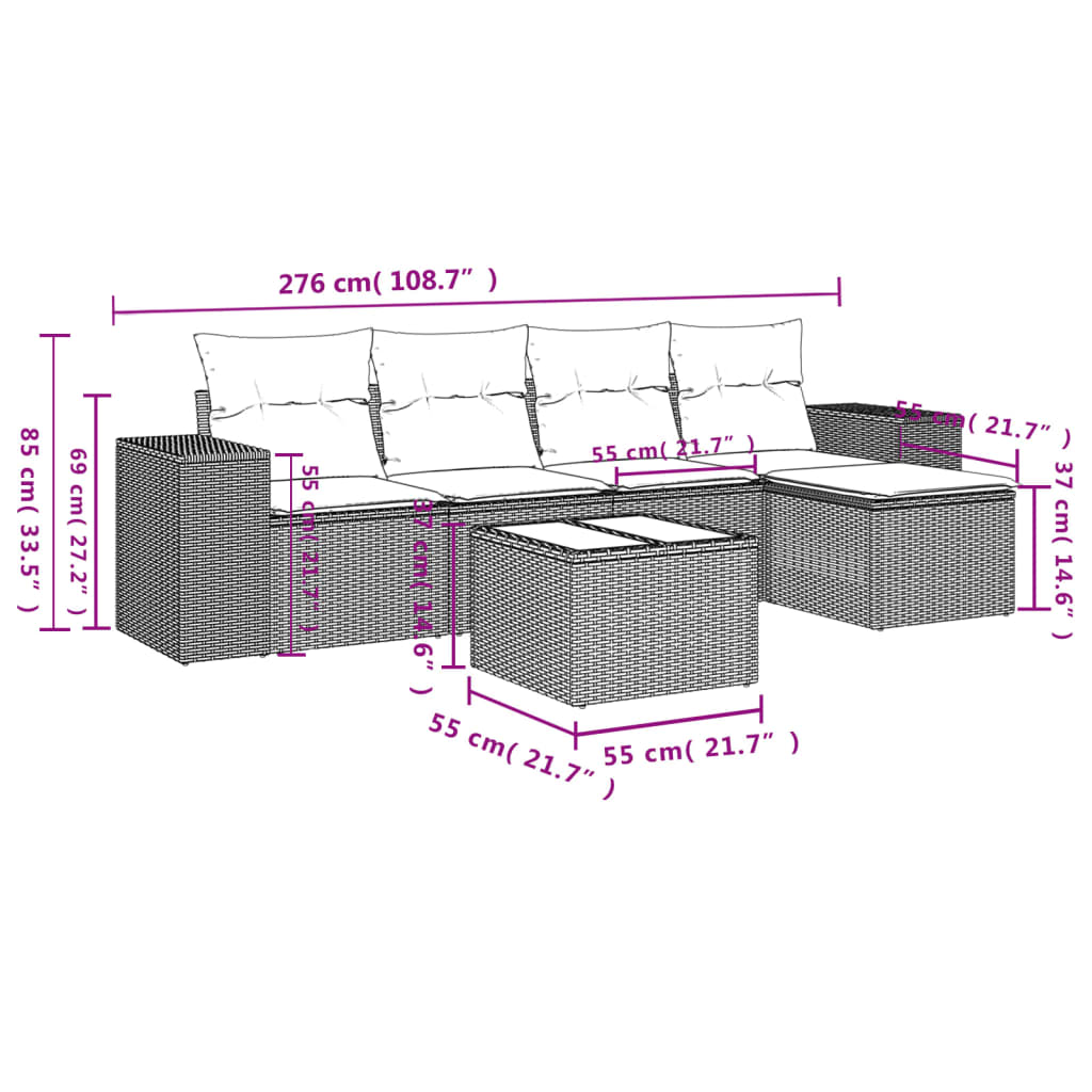 6-delige Loungeset met kussens poly rattan zwart is nu te koop bij PeponiXL, paradijselijk wonen!
