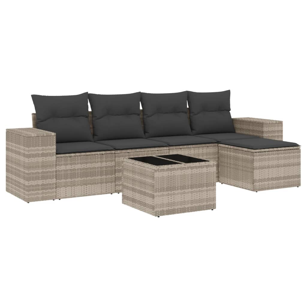 6-delige Loungeset met kussens poly rattan lichtgrijs is nu te koop bij PeponiXL, paradijselijk wonen!