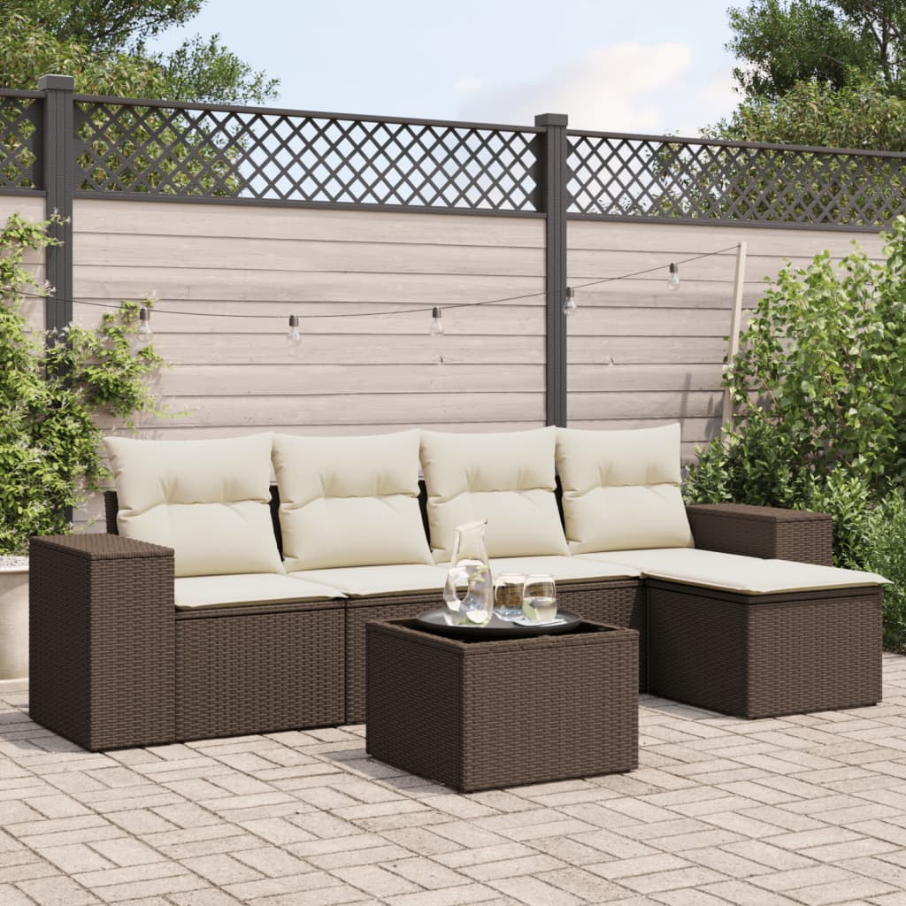6-delige Loungeset met kussens poly rattan bruin is nu te koop bij PeponiXL, paradijselijk wonen!