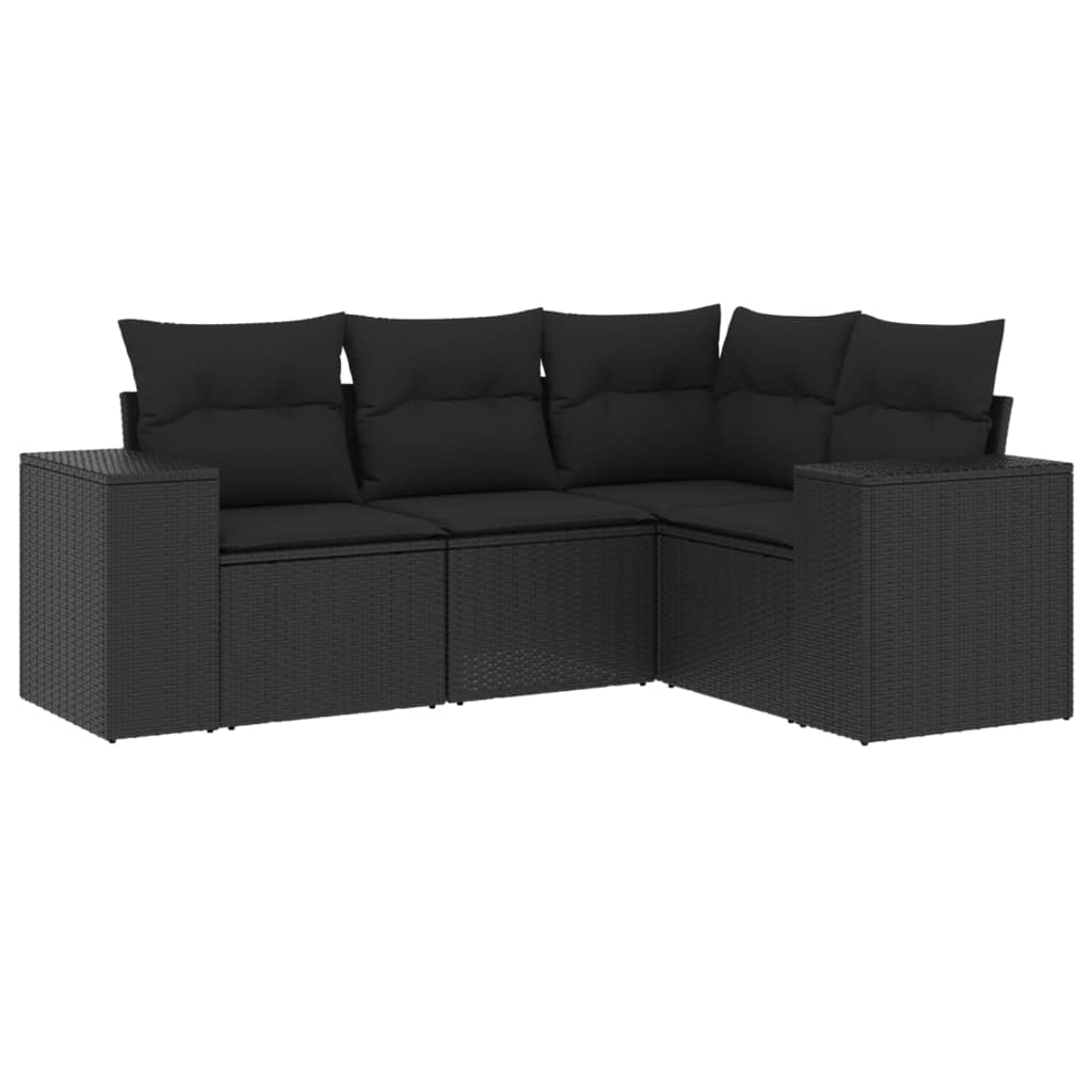 4-delige Loungeset met kussens poly rattan zwart is nu te koop bij PeponiXL, paradijselijk wonen!