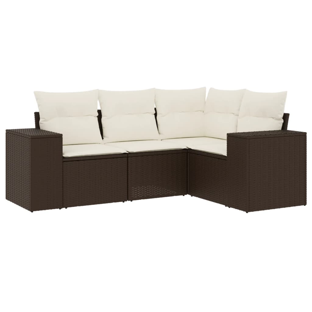4-delige Loungeset met kussens poly rattan bruin is nu te koop bij PeponiXL, paradijselijk wonen!