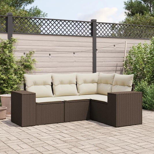 4-delige Loungeset met kussens poly rattan bruin is nu te koop bij PeponiXL, paradijselijk wonen!