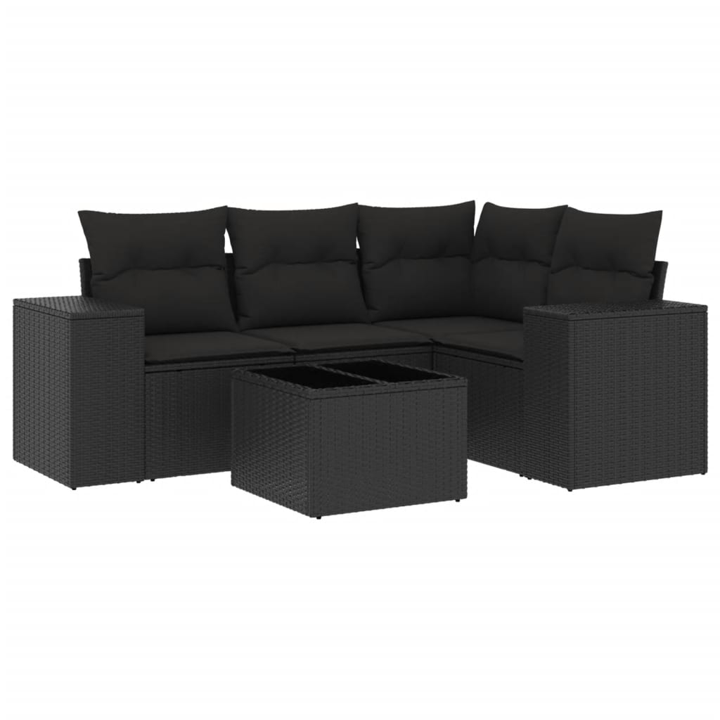 5-delige Loungeset met kussens poly rattan zwart is nu te koop bij PeponiXL, paradijselijk wonen!