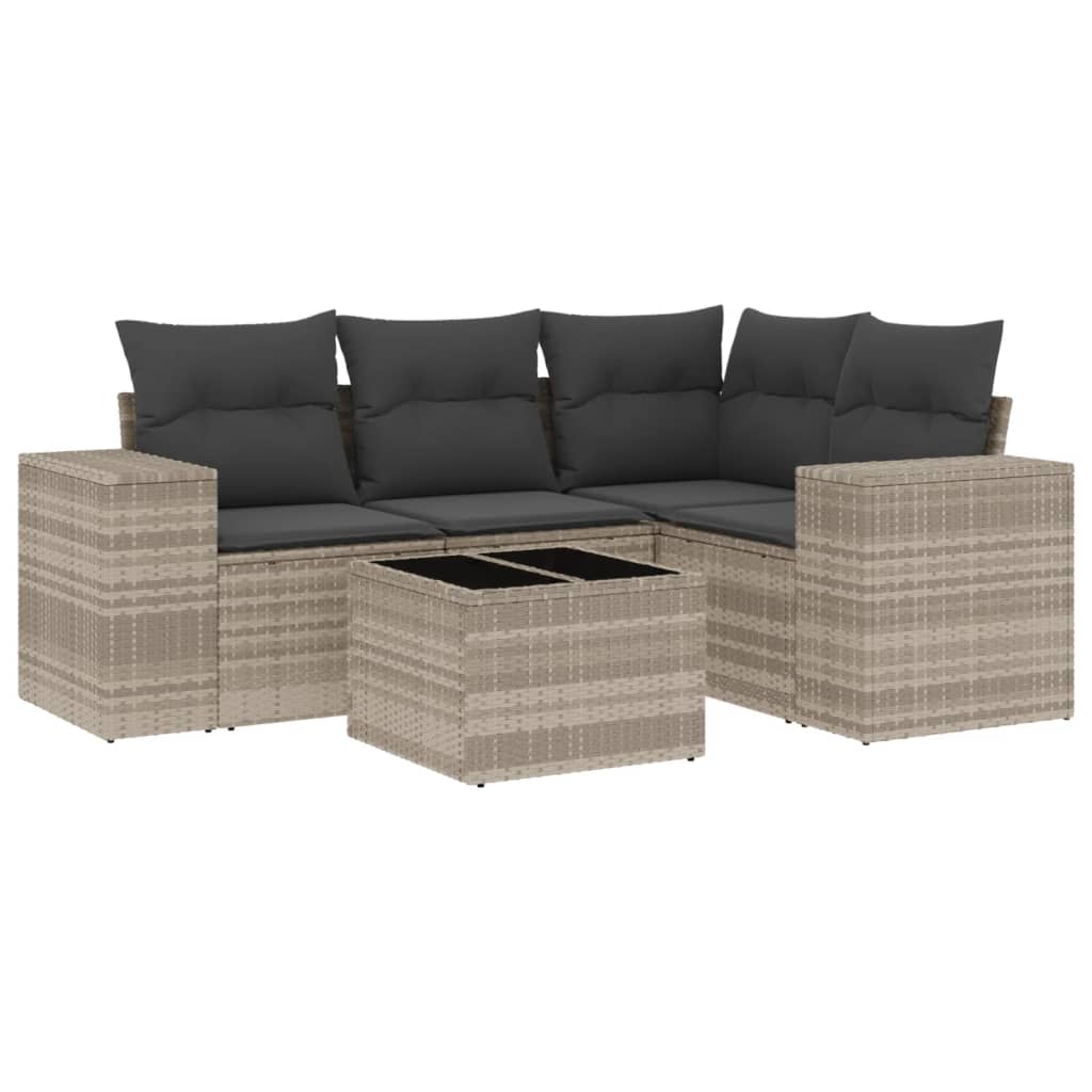 5-delige Loungeset met kussens poly rattan lichtgrijs is nu te koop bij PeponiXL, paradijselijk wonen!