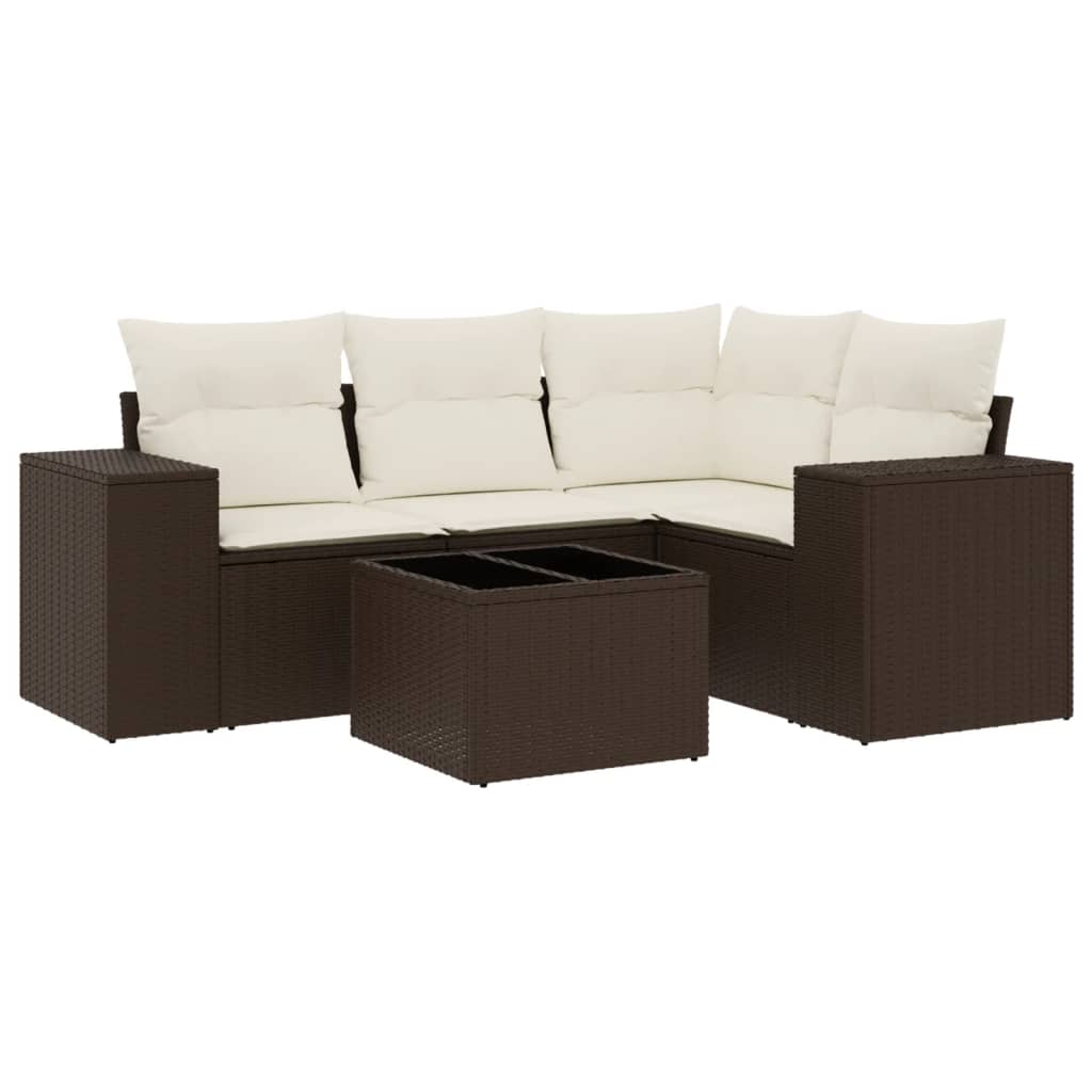 5-delige Loungeset met kussens poly rattan bruin is nu te koop bij PeponiXL, paradijselijk wonen!