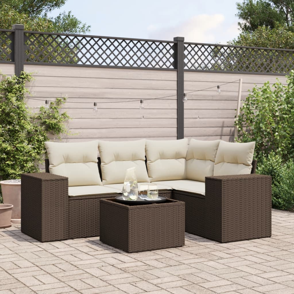 5-delige Loungeset met kussens poly rattan bruin is nu te koop bij PeponiXL, paradijselijk wonen!