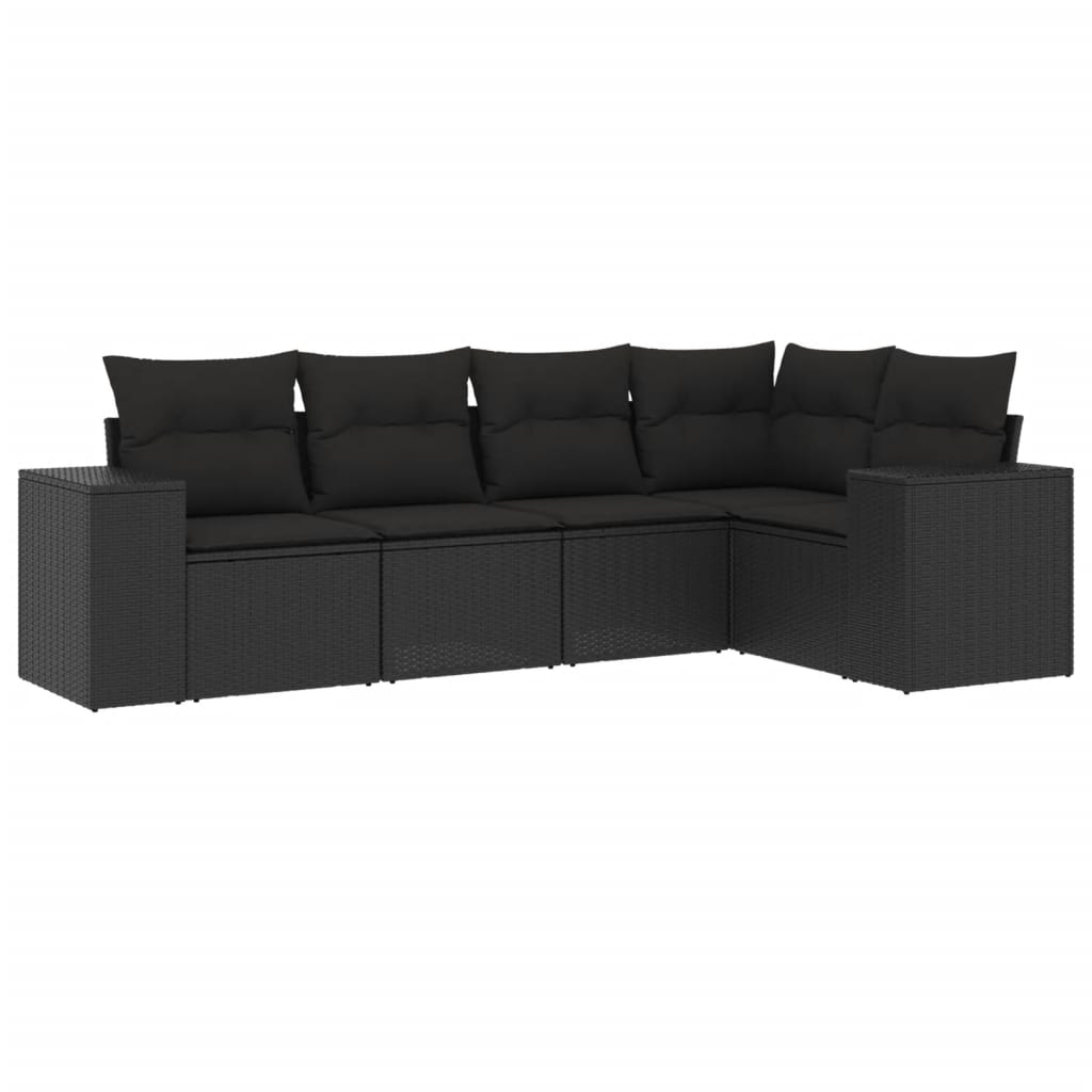 5-delige Loungeset met kussens poly rattan zwart is nu te koop bij PeponiXL, paradijselijk wonen!