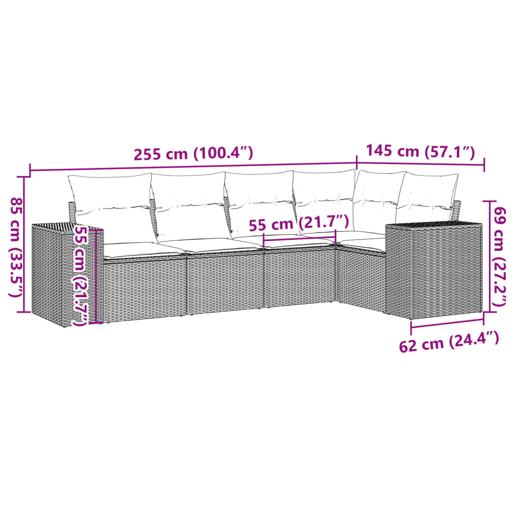 5-delige Loungeset met kussens poly rattan zwart is nu te koop bij PeponiXL, paradijselijk wonen!