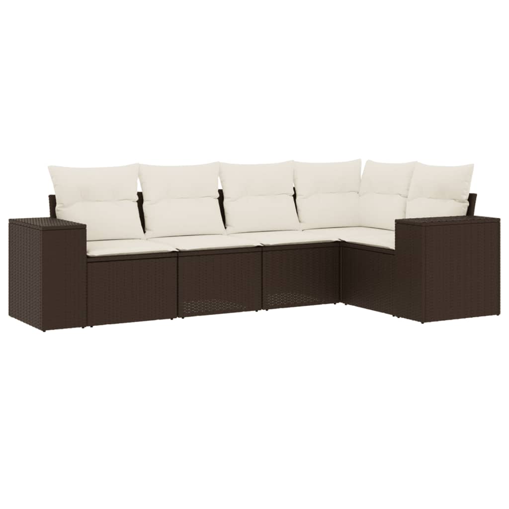 5-delige Loungeset met kussens poly rattan bruin is nu te koop bij PeponiXL, paradijselijk wonen!