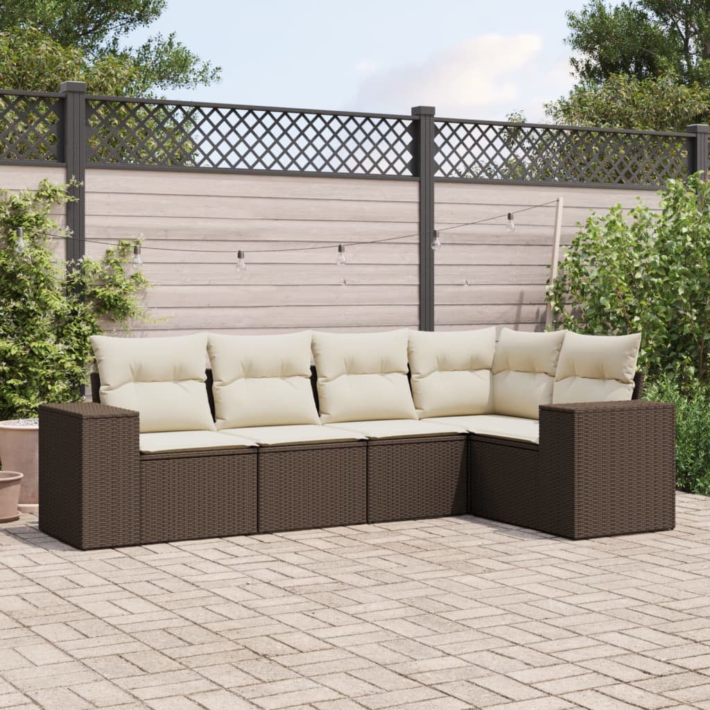 5-delige Loungeset met kussens poly rattan bruin is nu te koop bij PeponiXL, paradijselijk wonen!