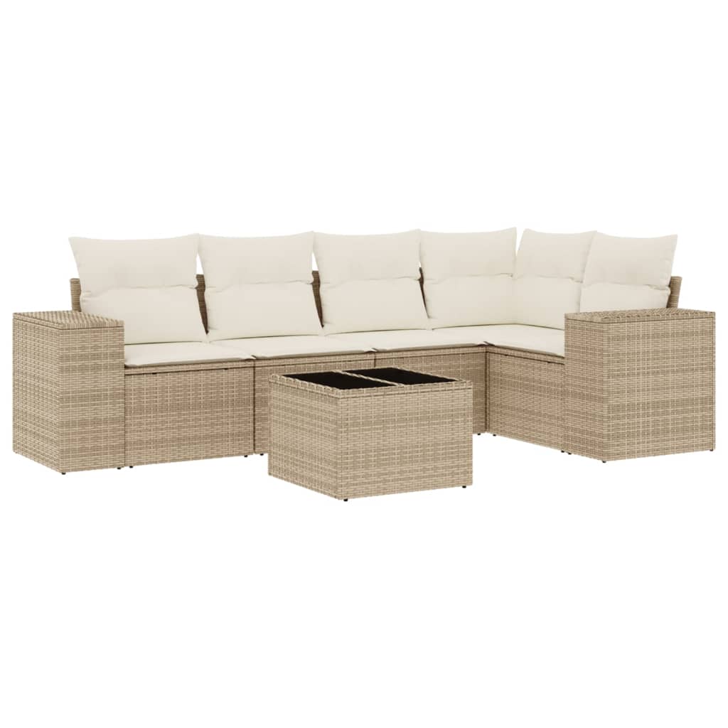 6-delige Loungeset met kussens poly rattan beige is nu te koop bij PeponiXL, paradijselijk wonen!