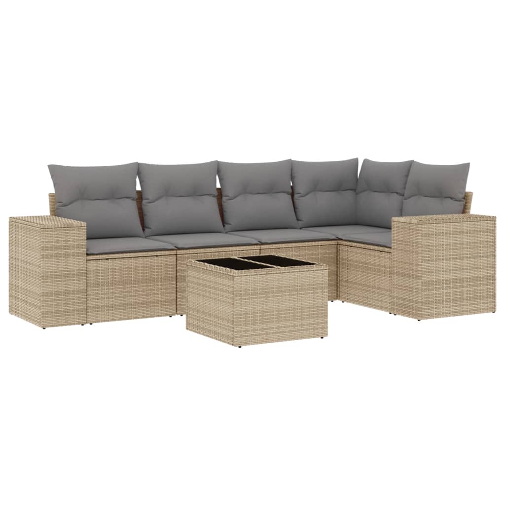6-delige Loungeset met kussens poly rattan beige is nu te koop bij PeponiXL, paradijselijk wonen!