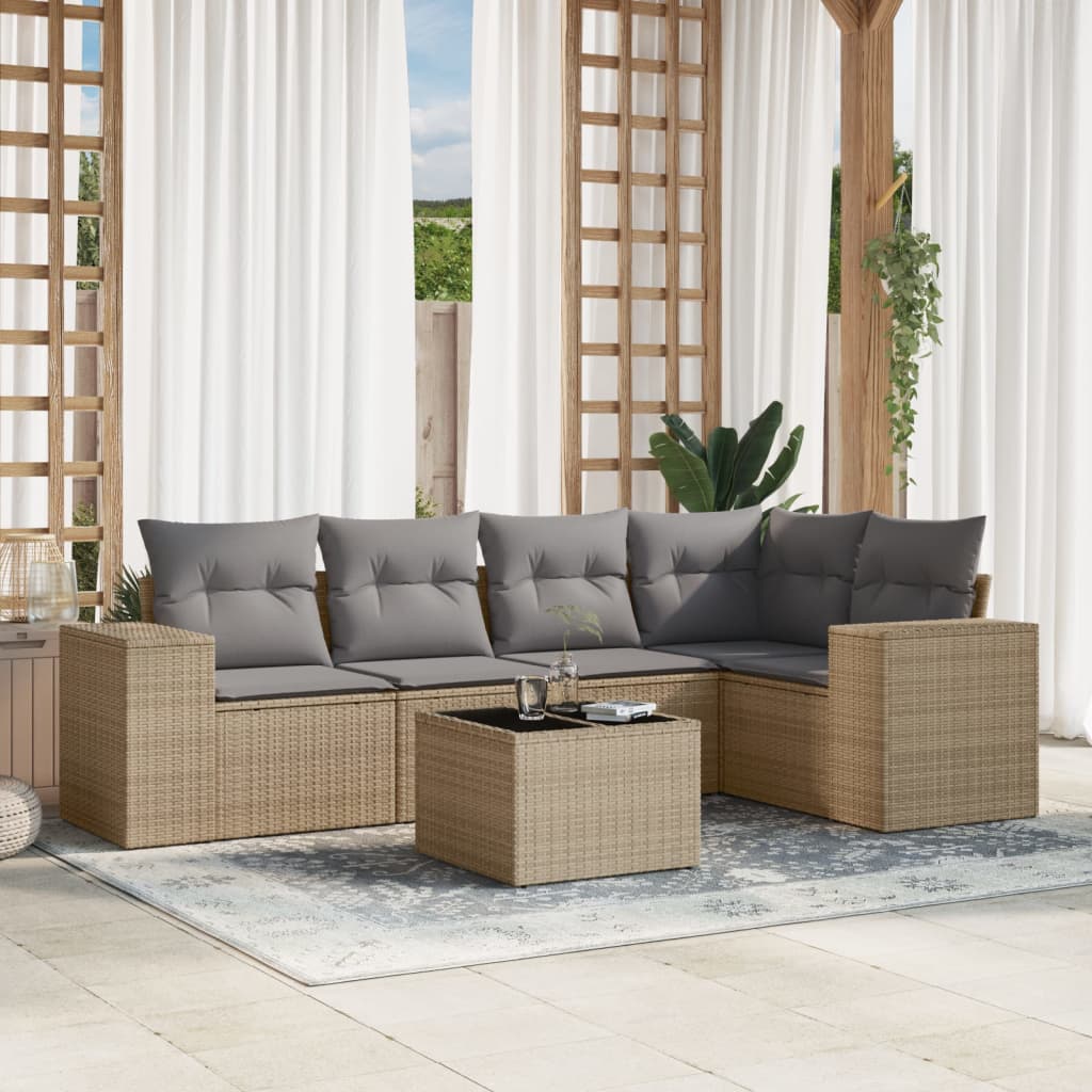 6-delige Loungeset met kussens poly rattan beige is nu te koop bij PeponiXL, paradijselijk wonen!