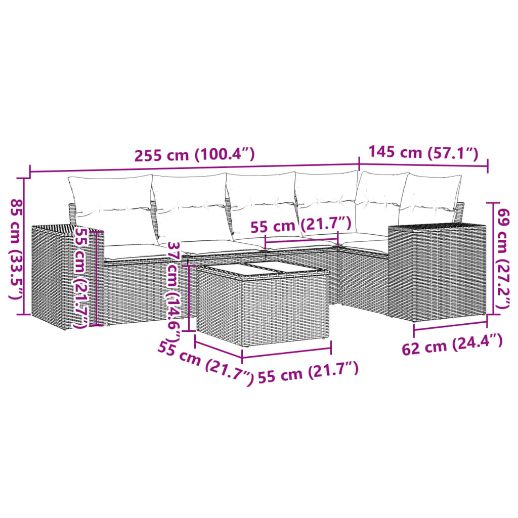 6-delige Loungeset met kussens poly rattan grijs is nu te koop bij PeponiXL, paradijselijk wonen!