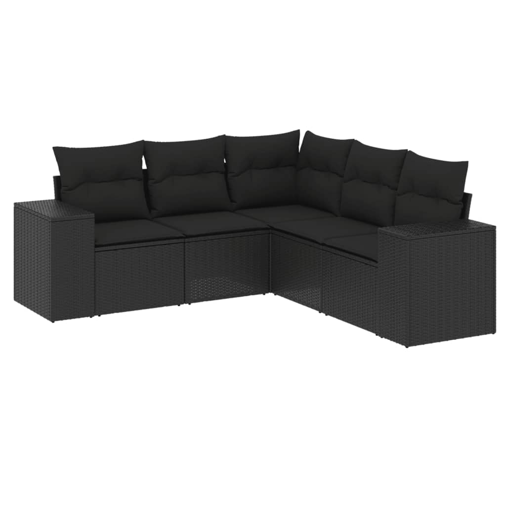 5-delige Loungeset met kussens poly rattan zwart is nu te koop bij PeponiXL, paradijselijk wonen!