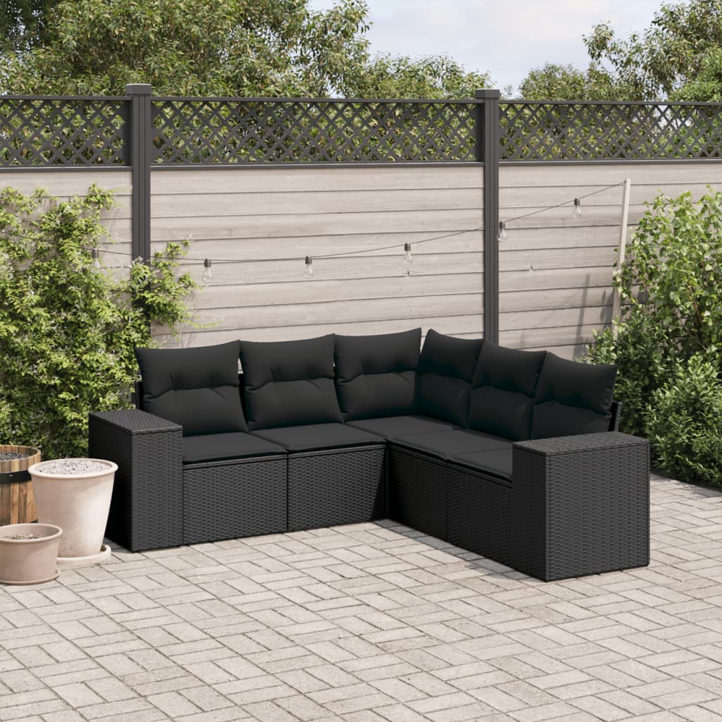 5-delige Loungeset met kussens poly rattan zwart is nu te koop bij PeponiXL, paradijselijk wonen!