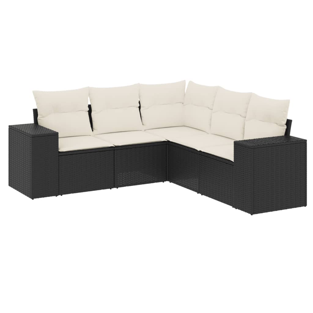 5-delige Loungeset met kussens poly rattan zwart is nu te koop bij PeponiXL, paradijselijk wonen!