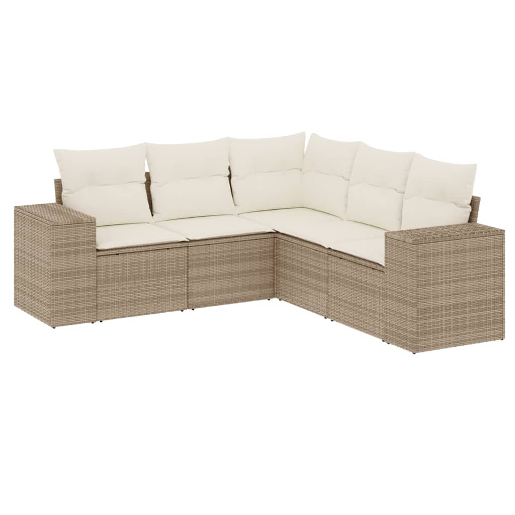 5-delige Loungeset met kussens poly rattan beige is nu te koop bij PeponiXL, paradijselijk wonen!