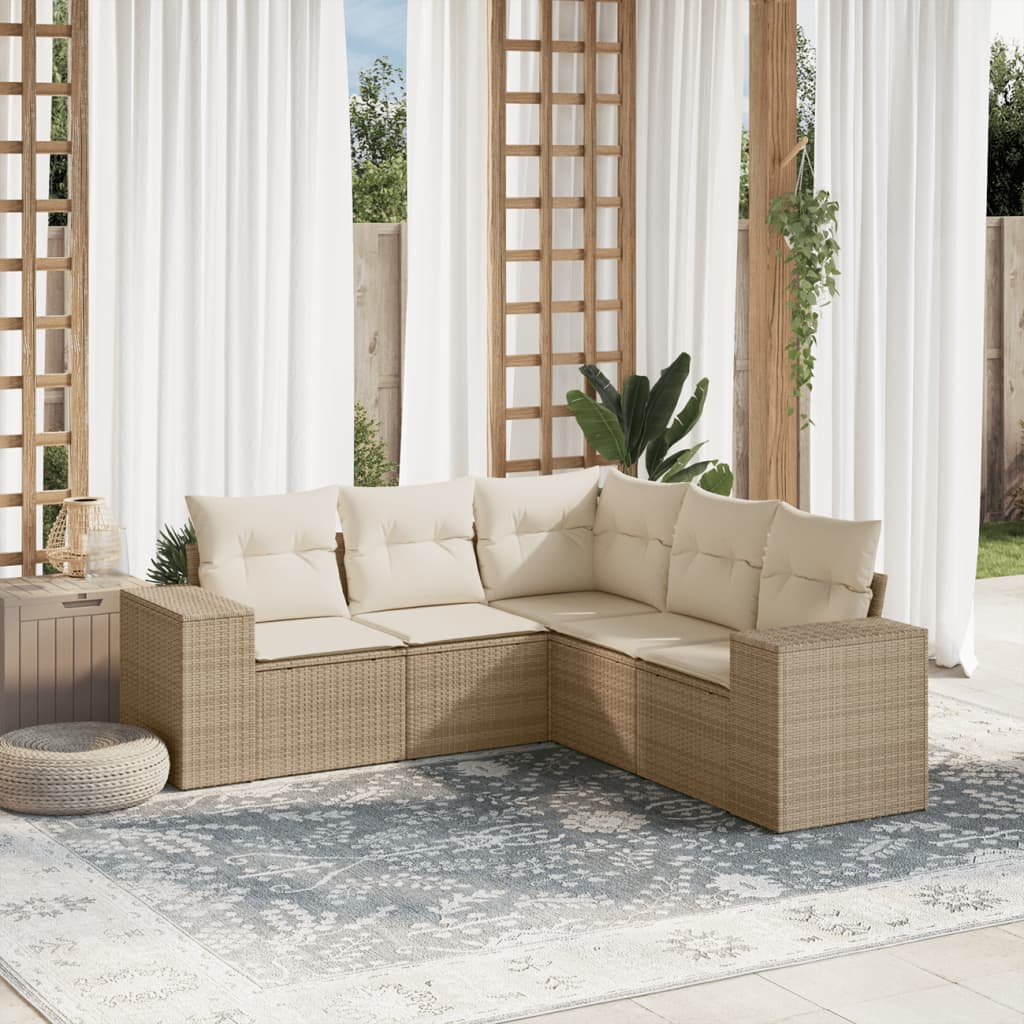 5-delige Loungeset met kussens poly rattan beige is nu te koop bij PeponiXL, paradijselijk wonen!