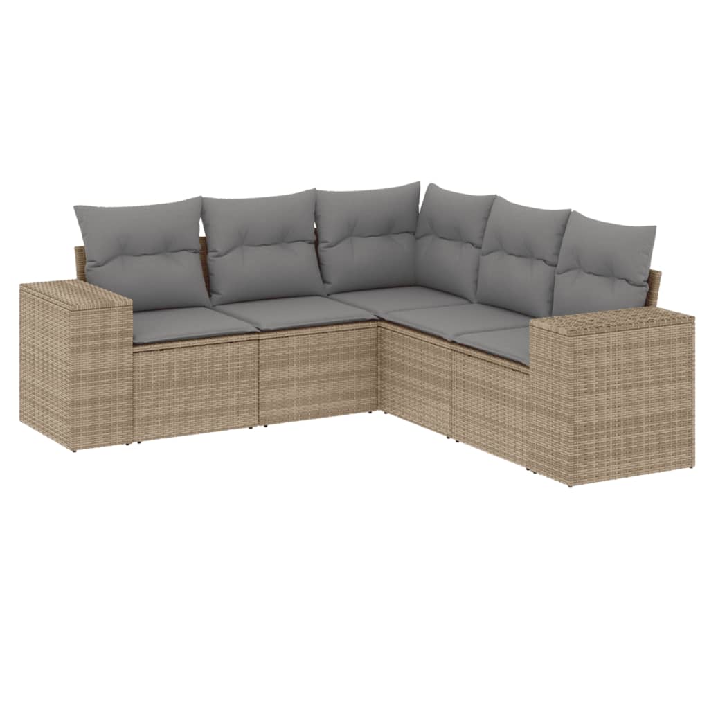 5-delige Loungeset met kussens poly rattan beige is nu te koop bij PeponiXL, paradijselijk wonen!