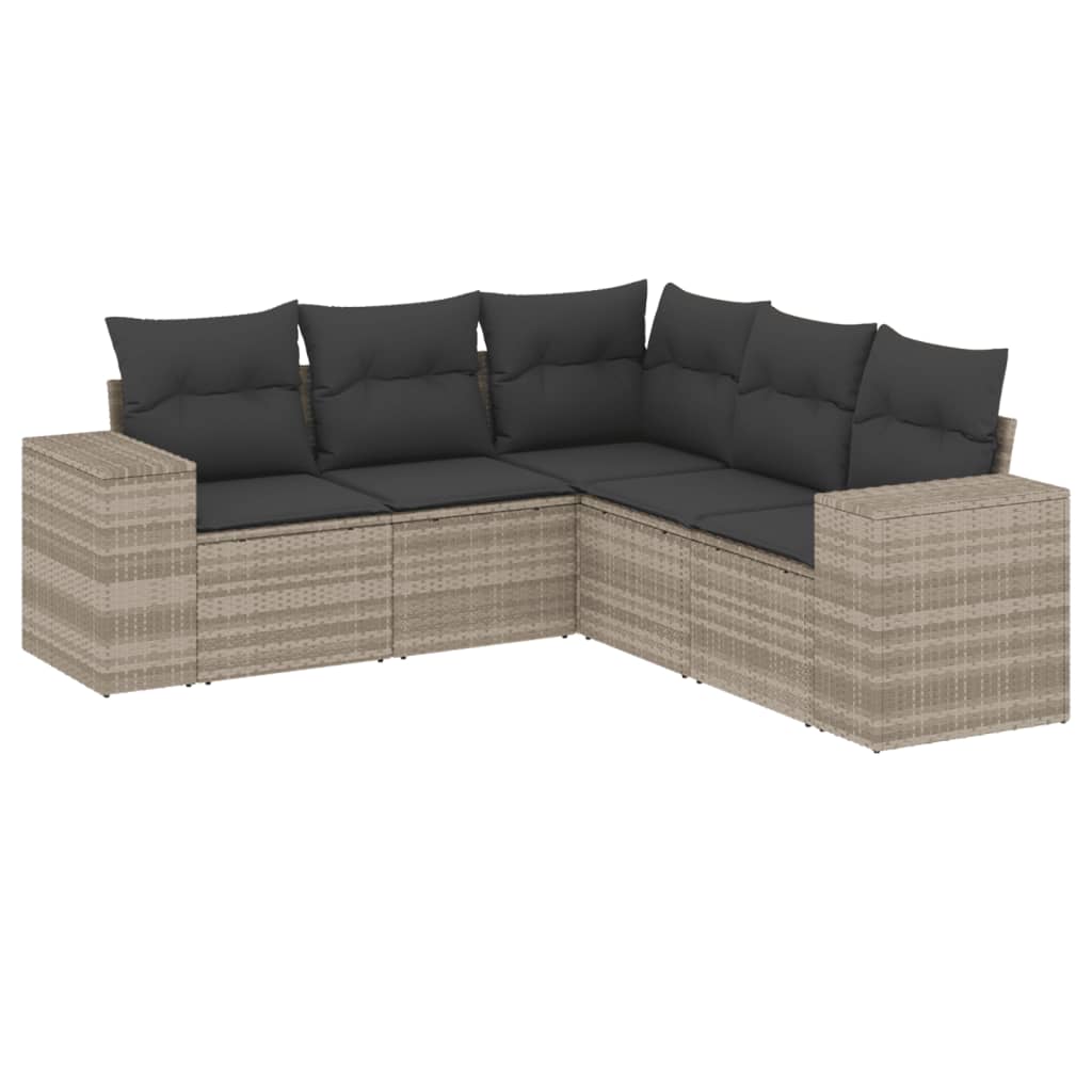 5-delige Loungeset met kussens poly rattan lichtgrijs is nu te koop bij PeponiXL, paradijselijk wonen!