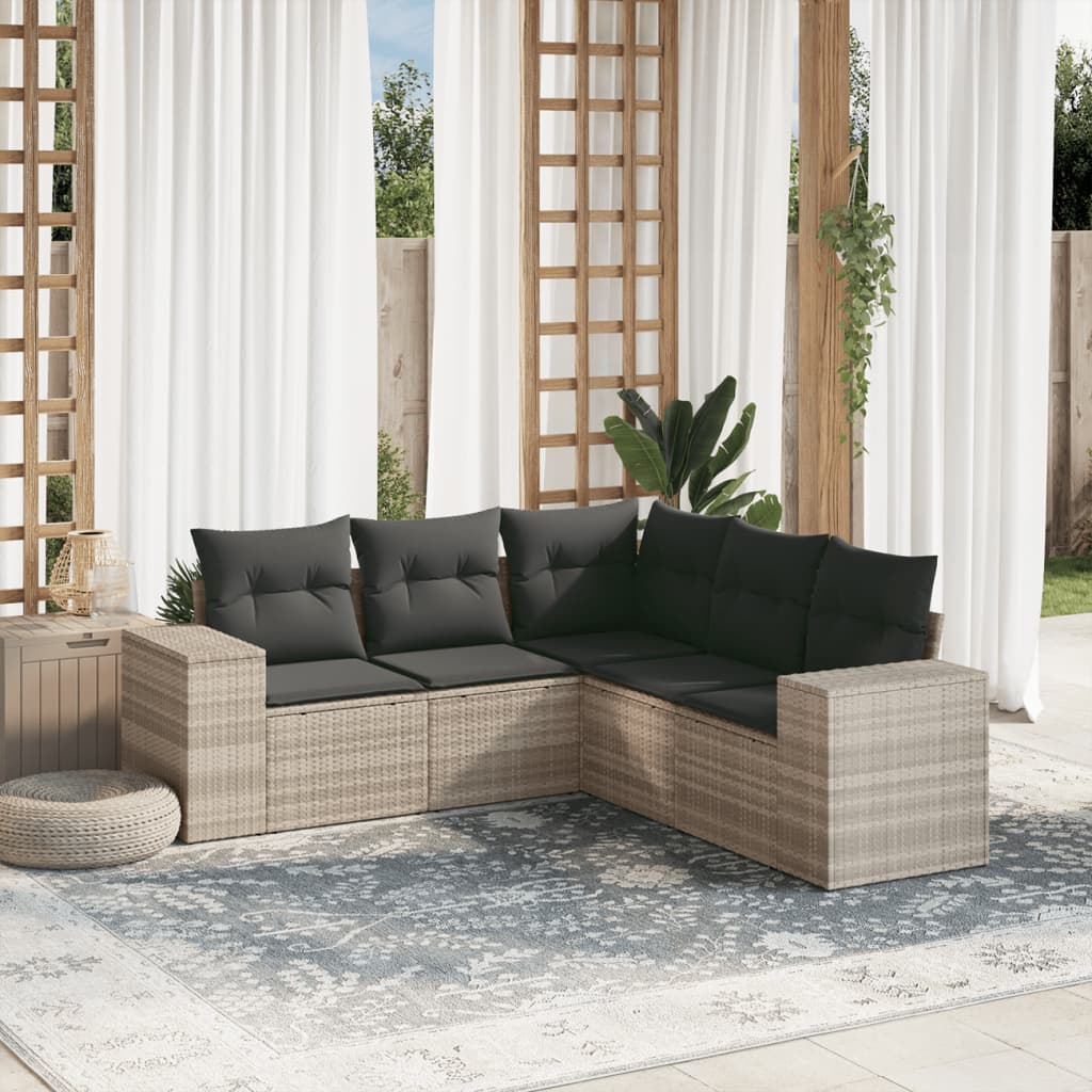 5-delige Loungeset met kussens poly rattan lichtgrijs is nu te koop bij PeponiXL, paradijselijk wonen!