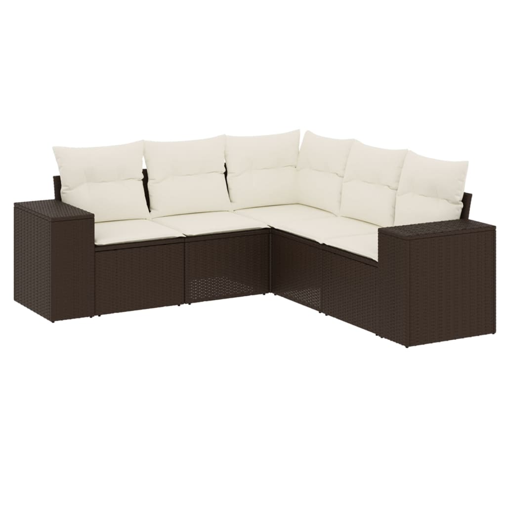5-delige Loungeset met kussens poly rattan bruin is nu te koop bij PeponiXL, paradijselijk wonen!