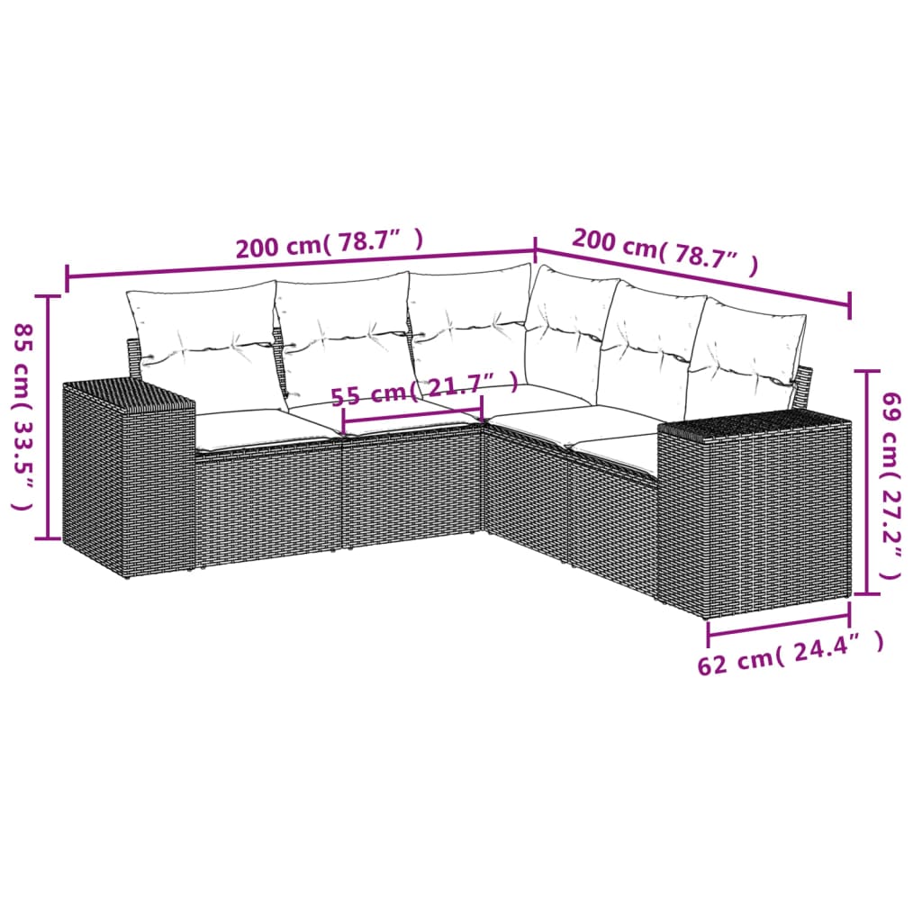 5-delige Loungeset met kussens poly rattan bruin is nu te koop bij PeponiXL, paradijselijk wonen!