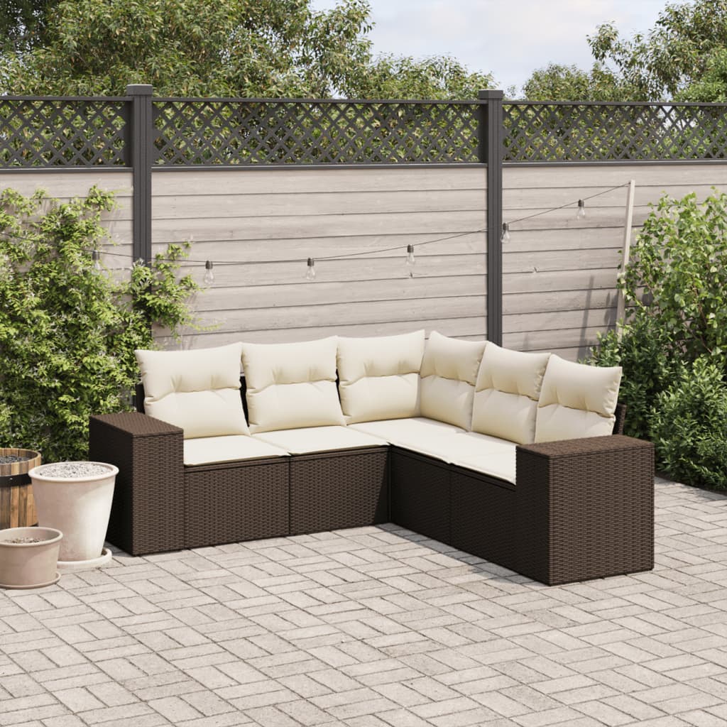 5-delige Loungeset met kussens poly rattan bruin is nu te koop bij PeponiXL, paradijselijk wonen!