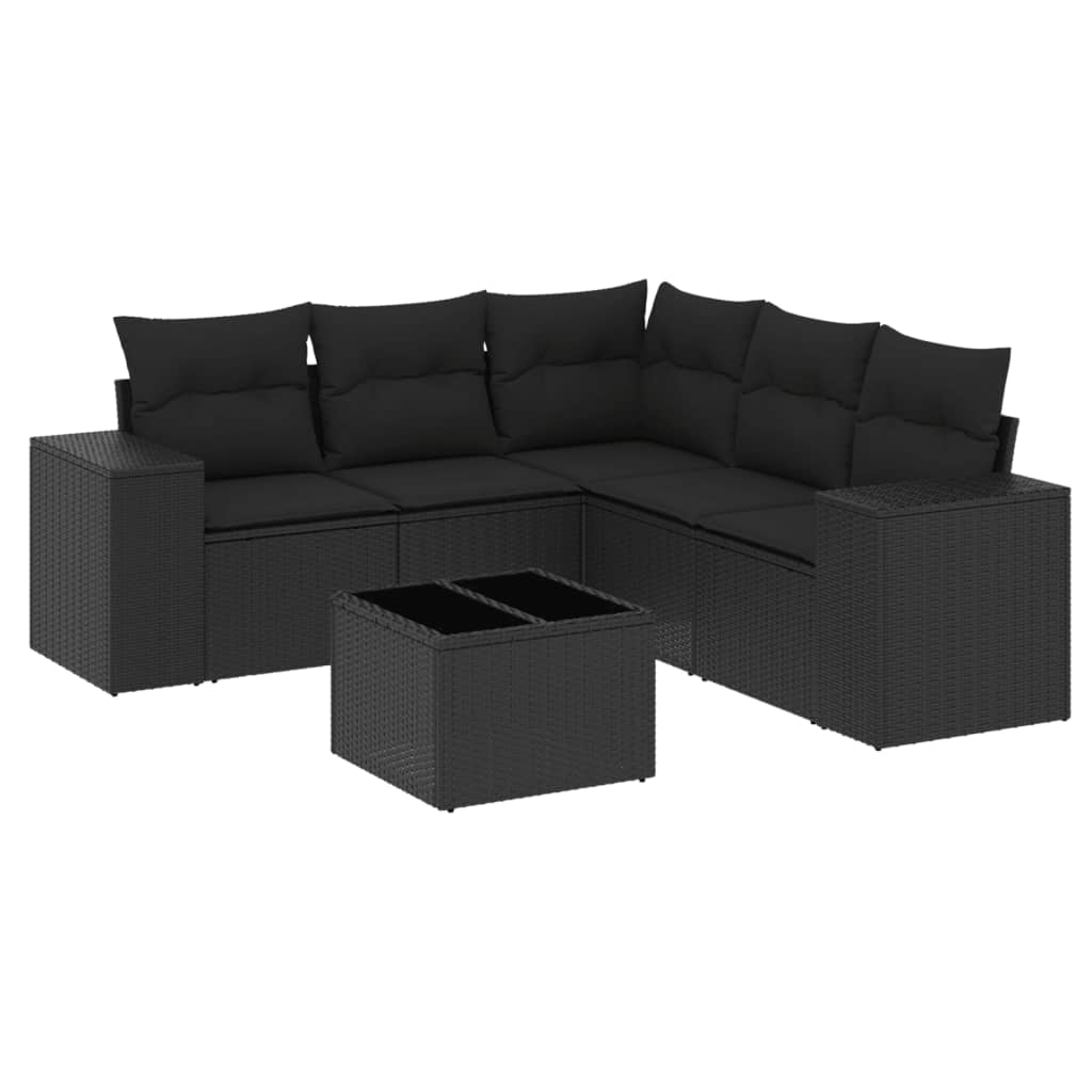 6-delige Loungeset met kussens poly rattan zwart is nu te koop bij PeponiXL, paradijselijk wonen!