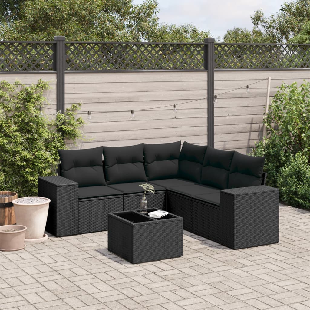6-delige Loungeset met kussens poly rattan zwart is nu te koop bij PeponiXL, paradijselijk wonen!