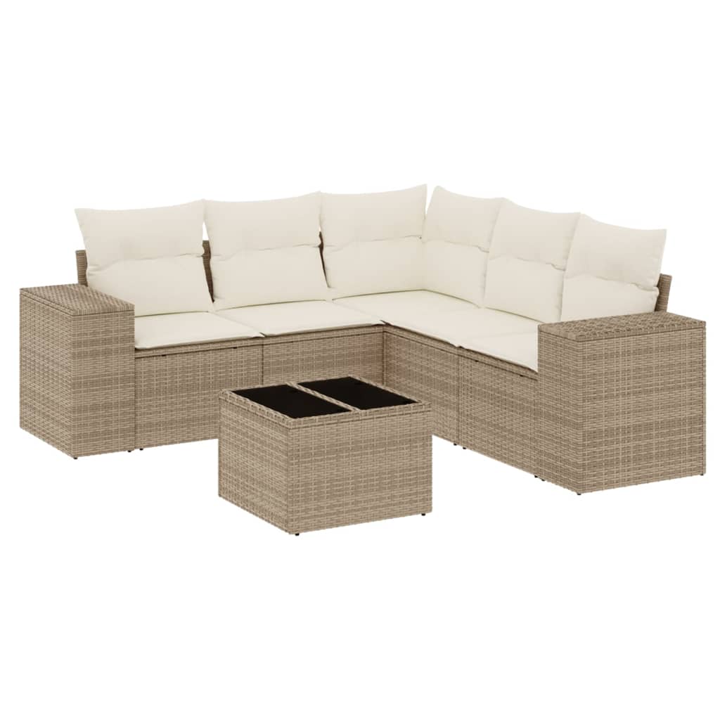 6-delige Loungeset met kussens poly rattan beige is nu te koop bij PeponiXL, paradijselijk wonen!