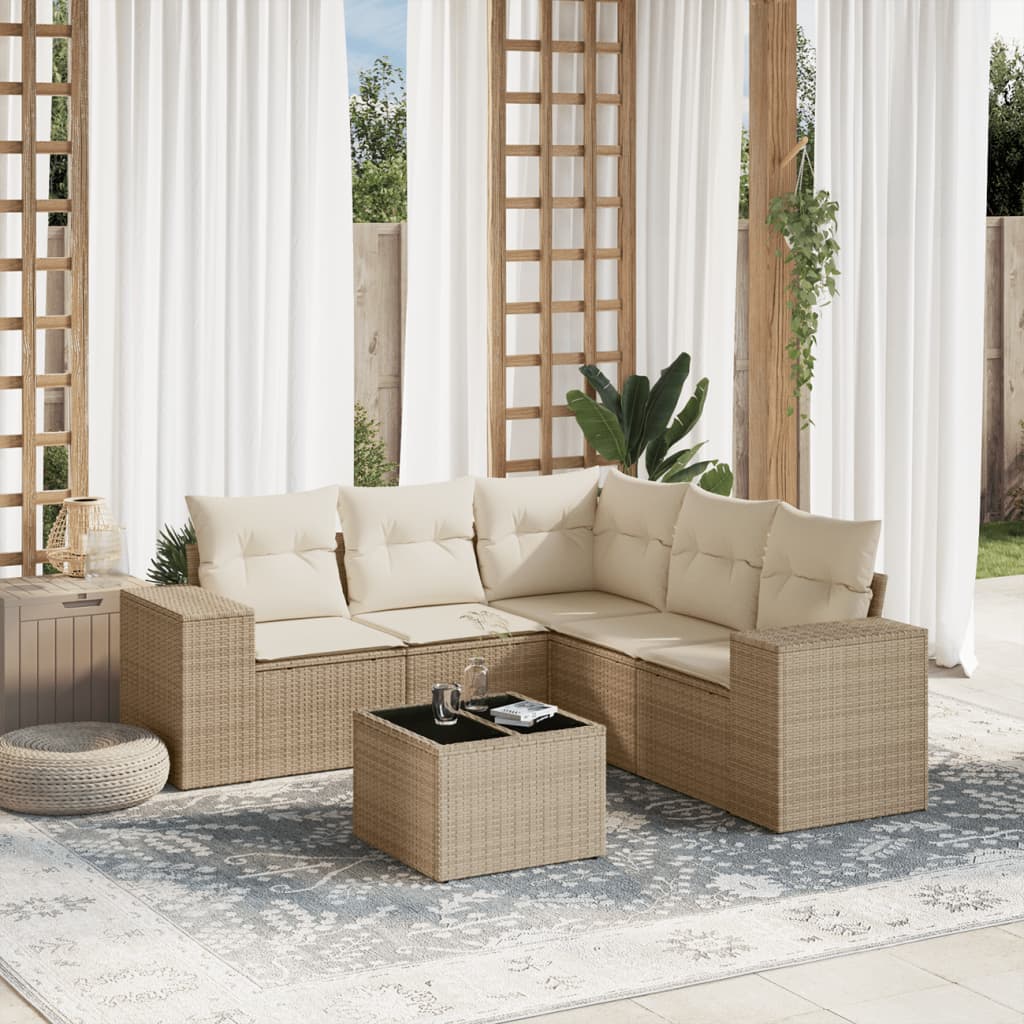 6-delige Loungeset met kussens poly rattan beige is nu te koop bij PeponiXL, paradijselijk wonen!