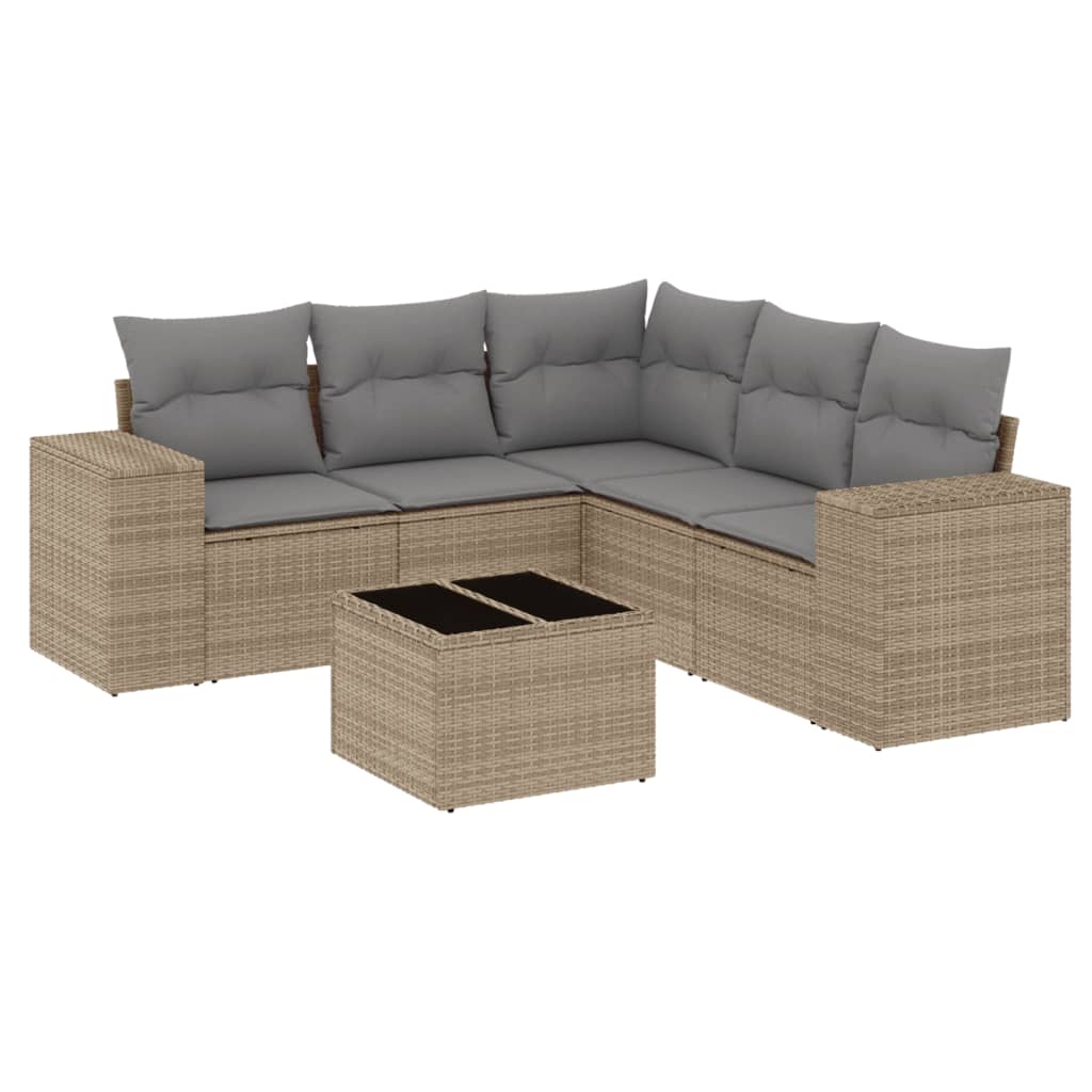 6-delige Loungeset met kussens poly rattan beige is nu te koop bij PeponiXL, paradijselijk wonen!