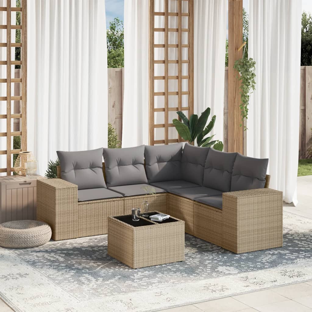 6-delige Loungeset met kussens poly rattan beige is nu te koop bij PeponiXL, paradijselijk wonen!