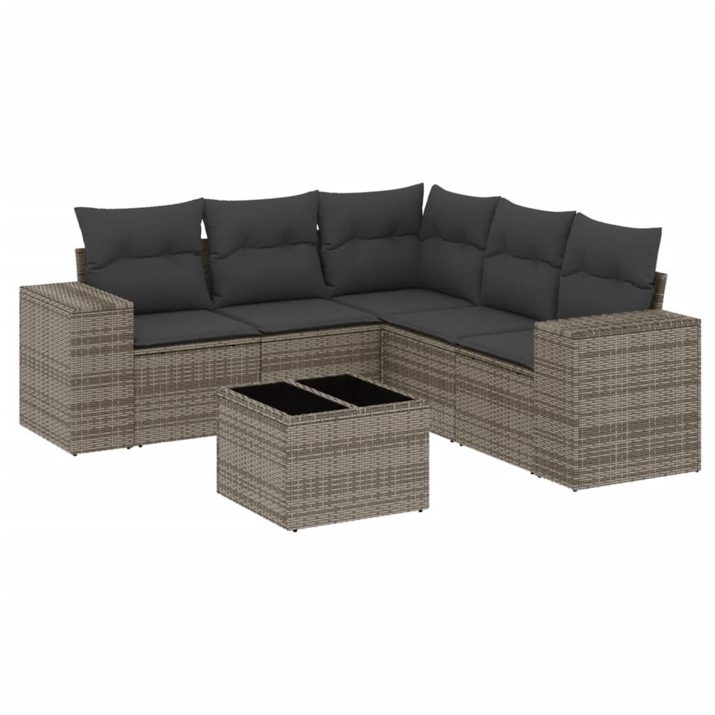 6-delige Loungeset met kussens poly rattan grijs is nu te koop bij PeponiXL, paradijselijk wonen!