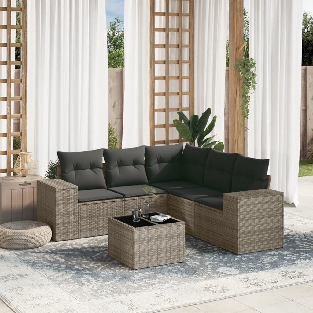 6-delige Loungeset met kussens poly rattan grijs is nu te koop bij PeponiXL, paradijselijk wonen!