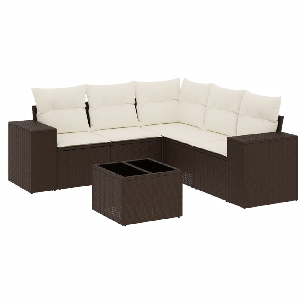 6-delige Loungeset met kussens poly rattan bruin is nu te koop bij PeponiXL, paradijselijk wonen!