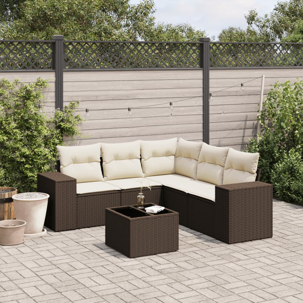 6-delige Loungeset met kussens poly rattan bruin is nu te koop bij PeponiXL, paradijselijk wonen!
